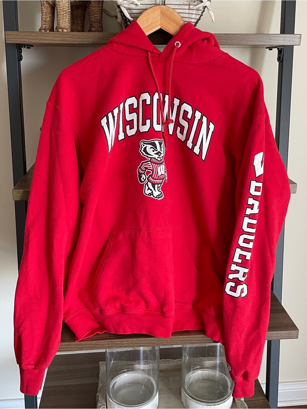 Unisex Champion Red Wisconsin Badgers Hooded Sweatshirt, Size Large
